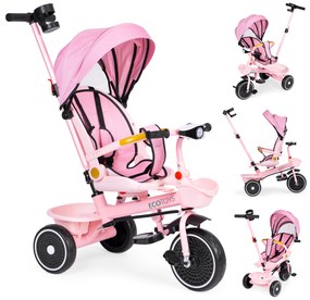 Trojkolka 2v1 otočné sedadlo a skladacia strieška ružová - ECOTOYS