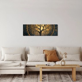 Obraz – Strom so zlatou aurou (s hodinami) (90x30 cm)