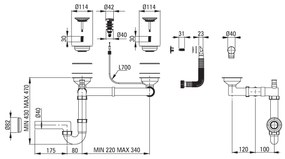 Deante Zorba, granitový drez 760x440x164 mm Z/O, 3,5" + priestorovo úsporný sifón, 1,5-komorový, antracitová metalíza, DEA-ZQZ_T513