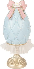 Modré vajíčko na podstavci so sukienkou a mašľou - Ø 12*28 cm