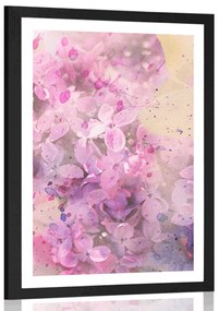 Plagát s paspartou ružová vetvička kvetov - 60x90 black