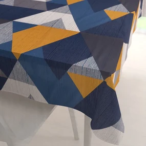 Biante Bavlnený obdĺžnikový obrus Sandra SA-390 Modro-béžovo-oranžové trojuholníky 140x180 cm