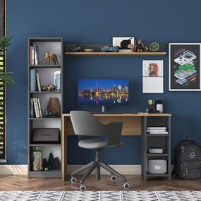 Moderná súprava Megis s písacím stolom, knižnicou a policou orech/antracit