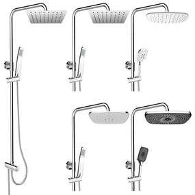 Mereo, Sprchový set s tyčou hranatý, biela hlavová sprcha a trojpolohová ručná sprcha, biely plast/chróm, MER-CB95001SG2