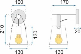 Toolight - Kovová nástenná lampa s remienkom 1xE27 APP467-1W, biela-hnedá, OSW-06916