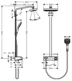 Hansgrohe Raindance Select E, Showerpipe 300 2jet EcoSmart 9 l/min s termostatom ShowerTablet Select 300, biela/chrómová, HAN-27283400