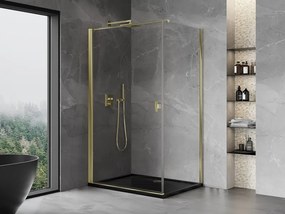 Mexen Mist-B, 1-krídlový výklopný sprchový kút 90 x 75 cm, číre sklo, zlatý lesklý profil, 8A2T-090-075-50-00