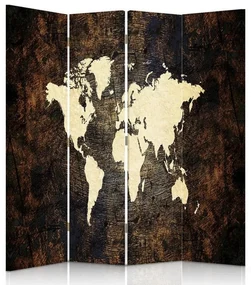 Gario Paraván Mapa sveta na tmavých doskách Rozmery: 145 x 170 cm, Prevedenie: Otočný paraván 360°