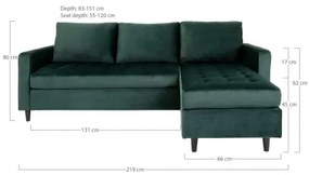 Rohová pohovka FIRENZE 219 cm samet, zelený House Nordic 1301506