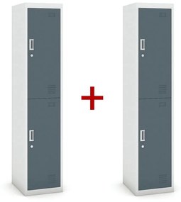 Šatníková skrinka dvojdverová 1+1 ZADARMO, cylindrický zámok, sivá/tmavosivá