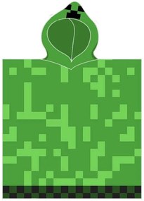 Detské plážové pončo - osuška s kapucňou Minecraft - motív Creeper - 100% bavlna - 50 x 115 cm - pre deti 3 - 6 rokov