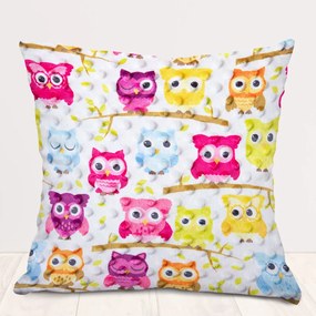 Biante Detská obliečka na vankúš Minky 3D bodky MKP-031 Farebné sovičky 40 x 40 cm