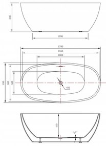 Akrylátová vaňa Mexen ERIS 170 x 85 cm čierna + automatický odtok