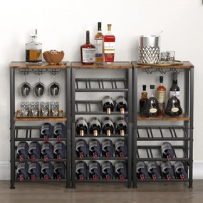 Stojan na víno s držákem na skleničky Houseland Wine hnědý/černý