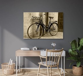 Obraz rustikálny bicykel v sépiovom prevedení - 120x80