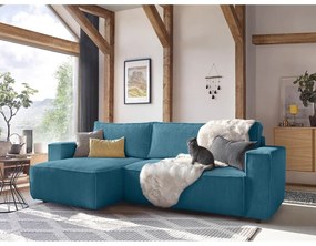 Tyrkysovomodrá menčestrová rozkladacia rohová pohovka Nihad – Bobochic Paris