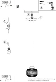 Závesné svietidlo Gabbia, 1x čierne drôtené tienidlo, drevo, (fi 35cm)