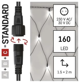 LED Vonkajšia vianočná reťaz 160xLED/2x1,5m IP44 studená biela