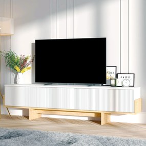 TV skrinka Hega (biela + dub zafírový). Akcia -19%. Vlastná spoľahlivá doprava až k Vám domov. 1144712