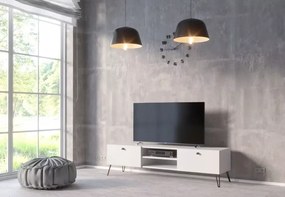 TV skrinka AVENTO Alpská biela - čierne rukoväte, 160 cm
