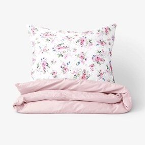 Goldea bavlnené posteľné obliečky duo - ružové sakury s lístkami s púdrovo ružovou 140 x 220 a 70 x 90 cm