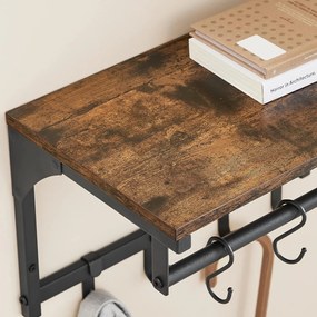 Nástenný vešiak s 8 háčikmi a policou, rustikálny hnedý