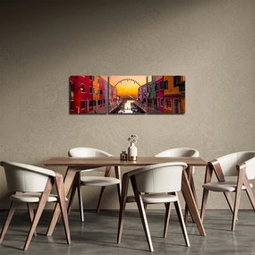 Obraz - Západ slnka, ostrov Burano, Benátky, Taliansko (s hodinami) (90x30 cm)