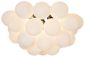 Stropné svietidlo v štýle Art Deco čierne s opálovým sklom 6-svetlo - Uvas