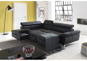Rozkladacia kožená rohová sedacia súprava SALERNO II ľavá čierna