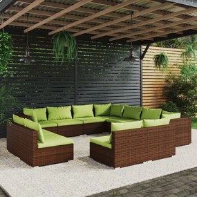 11-dielna záhradná sedacia súprava s vankúšmi hnedá polyratan