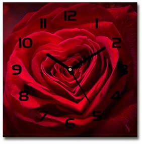 Sklenené hodiny štvorec Červená ruža srdce pl_zsk_30x30_c-f_75608886