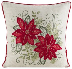 EUROFIRANY VIANOČNÁ DEKORAČNÁ OBLIEČKA NA VANKÚŠ POINSETTIA 45X45 CM VZOROVANÁ