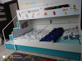 Poschodová posteľ s prístelkou MAX 3 rozšírená 200x120 biela - modrá