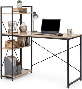 Písací stôl s regálom LOFTY 120x60 cm, čierny / dekor dub