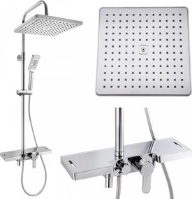 Erga Oslo, sprchový set s batériou, poličkou, výtokom a hlavovou sprchou 30×30 cm, chrómová, ERG-YKA-BP.OSLO-30-CHR