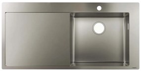 Hansgrohe S71, nerezový drez 450 vstavaný s odkvapkávacou plochou vľavo, nerez, HAN-43306800