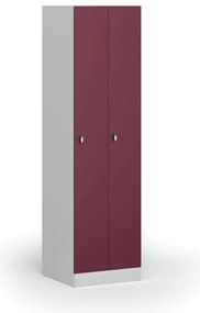 Kovová šatníková skrinka S1 zúžená, 2 oddiely, 1850 x 500 x 500 mm, demont, otočný zámok, červené dvere