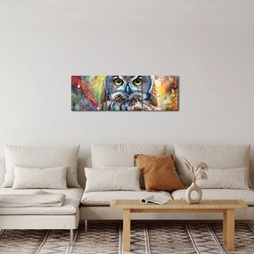 Obraz - Maľba sovy (s hodinami) (90x30 cm)