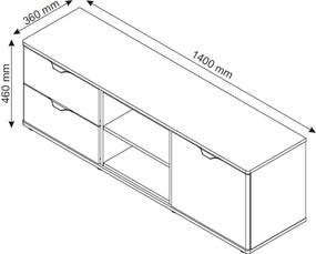 TV skrinka so zásuvkami Avola, 140 cm, béžová kašmír/dub cremona