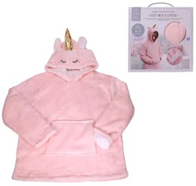 Detská mikinová deka s rukávmi a kapucňou HOODIE UNICORN ružová