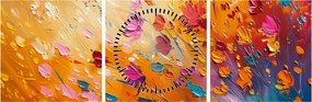 Obraz - Maľba farebných kvetov (s hodinami) (90x30 cm)