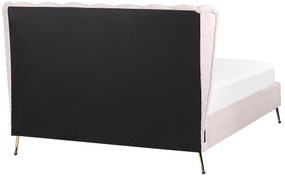 Zamatová posteľ s USB portom 140 x 200 cm ružová MIRIBEL Beliani