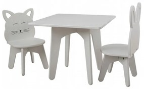 Baby-raj Detský štvorcový stôl a dve stoličky pre deti. ( mačka+ zajac)