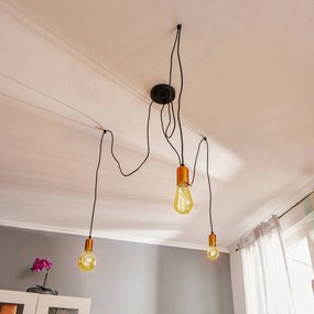 Závesná lampa Spark 3, 3-plameňová, čierno-medená