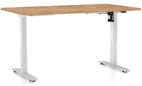 Výškovo nastaviteľný stôl OfficeTech A, 140 x 80 cm, biela podnož, dub kraft