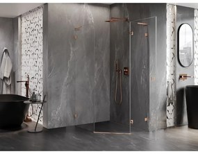 Mexen Lunar, L päťuholníkový sprchový kút s pravým sklonom 90 x 100 cm, 8mm číre sklo, profil medená matná, 831L-090P-100L-65-00-P