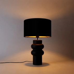 Dizajnová stolná lampa čierna s tienidlom z čierneho zamatu so zlatom 35 cm - Alisia