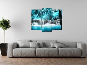Gario Obraz s hodinami Vodopád v modrej džungli - 3 dielny Rozmery: 80 x 40 cm