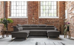 Tmavosivá zamatová rozkladacia rohová pohovka do "U" (ľavý roh) Sweet Harmony – Miuform