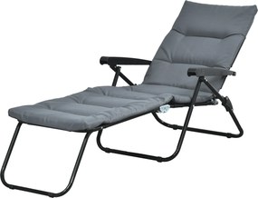 Outsunny šedý skladací lehátko so 6-nastaviteľným operadlom, matrac + opierky rúk, oceľ, polyester | Aosom